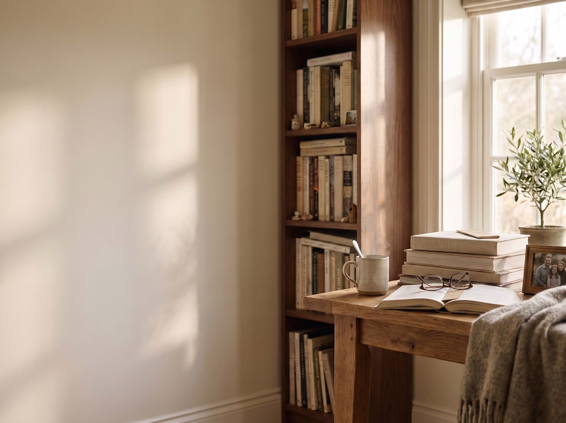 Books on a reading shelf